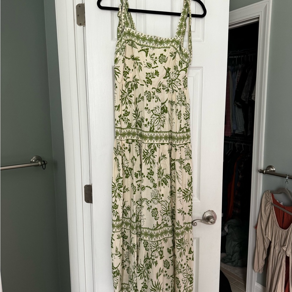 Japna Cream Maxi Dress with Green Floral Print